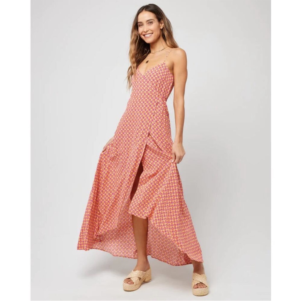 Lspace Junie Floral High Low Wrap Maxi Dress Size Large Beach Cover Up Boho New